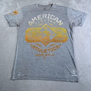 American‎ Fighter Shirt Mens Medium Gray Athletics Graphic Buckle Exclusive Tee